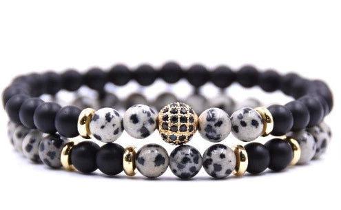 Tiger Eye And Diamond Ball Double Layer Bracelet Copper Material Micro Inlaid Zircon The Crown Pattern Fashion Style Unisex
