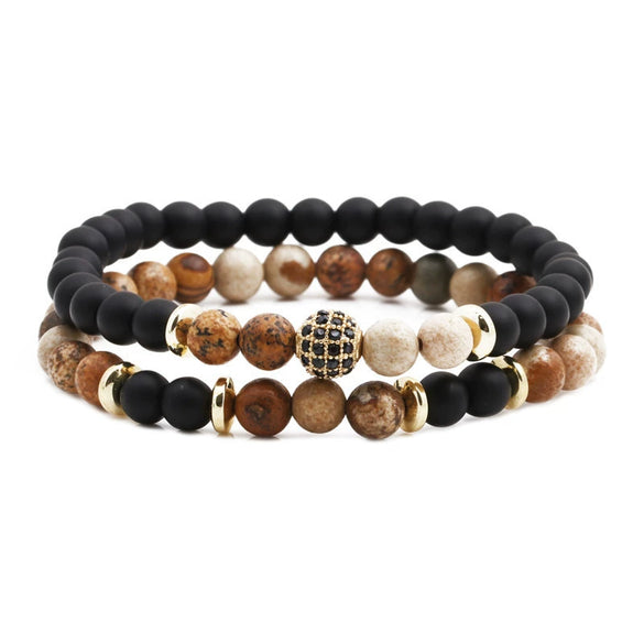 Tiger Eye And Diamond Ball Double Layer Bracelet Copper Material Micro Inlaid Zircon The Crown Pattern Fashion Style Unisex