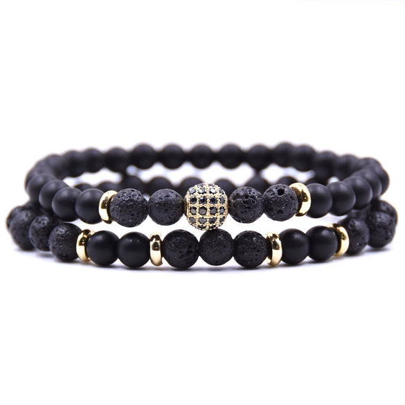 Tiger Eye And Diamond Ball Double Layer Bracelet Copper Material Micro Inlaid Zircon The Crown Pattern Fashion Style Unisex