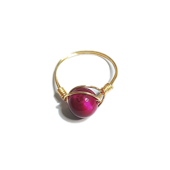Tiger Eye Gemstone Hand Wrapped Minimalist Ring Natural Stone Healing Ring For Women
