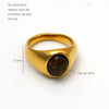 Tiger Eye Stone Oval Stainless Steel Ring With Smooth Electroplated Finish Geometric Retro Style Unisex Jewelry