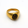 Tiger Eye Stone Oval Stainless Steel Ring With Smooth Electroplated Finish Geometric Retro Style Unisex Jewelry