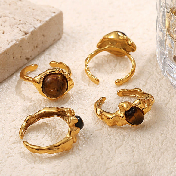 Tiger Eye Stone 316L Stainless Steel Ring And Necklace Electroplated Fashion Ol Design