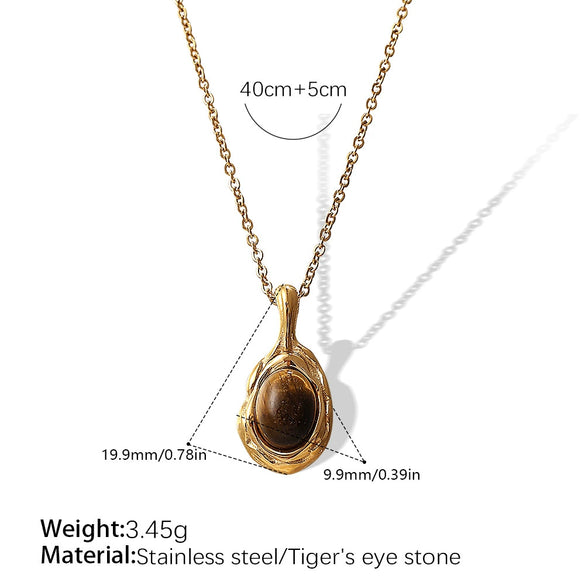 Tiger Eye Stone 316L Stainless Steel Ring And Necklace Electroplated Fashion Ol Design