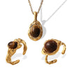 Tiger Eye Stone 316L Stainless Steel Ring And Necklace Electroplated Fashion Ol Design
