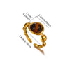Tiger's Eye Geometric Open Ring With Hammered Sunburst Design And Gold Plated Finish Vintage Unisex Statement Jewelry