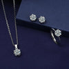 Tiktok Live Supply S925 Silver Classic Six-Claw Imitation Diamond Necklace Ring Earrings Jewelry Suit Combination