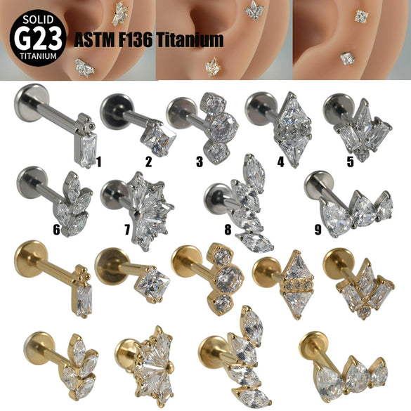 Titanium Alloy Clawshaped Marquise Flower Zircon Earrings And Rhombus Lip Rings With Electroplating Leaves Diamond Square Pattern Simple Style Unisex