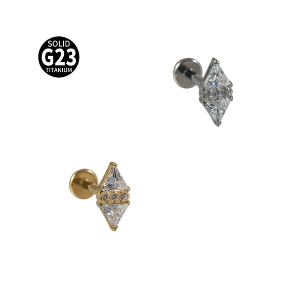 Titanium Alloy Clawshaped Marquise Flower Zircon Earrings And Rhombus Lip Rings With Electroplating Leaves Diamond Square Pattern Simple Style Unisex