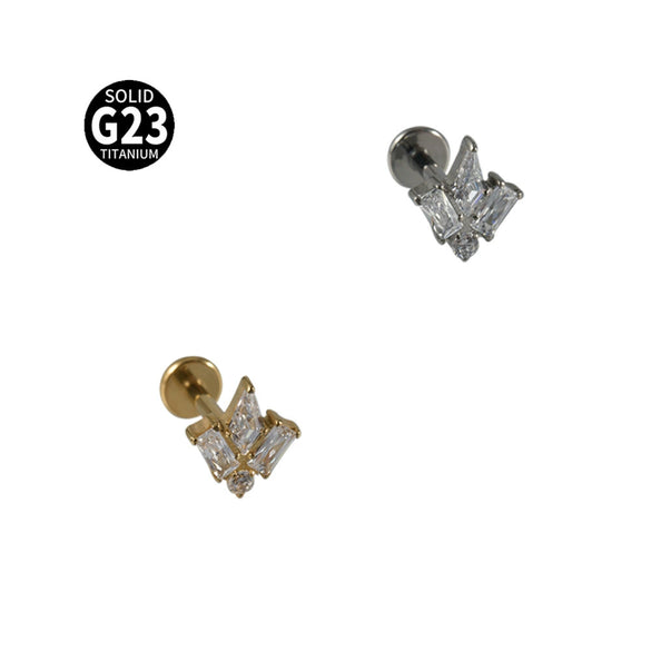 Titanium Alloy Clawshaped Marquise Flower Zircon Earrings And Rhombus Lip Rings With Electroplating Leaves Diamond Square Pattern Simple Style Unisex