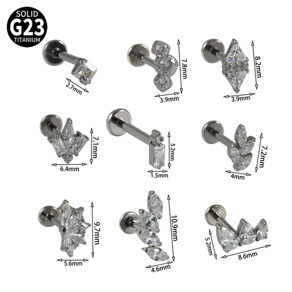 Titanium Alloy Clawshaped Marquise Flower Zircon Earrings And Rhombus Lip Rings With Electroplating Leaves Diamond Square Pattern Simple Style Unisex