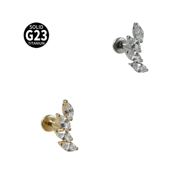 Titanium Alloy Clawshaped Marquise Flower Zircon Earrings And Rhombus Lip Rings With Electroplating Leaves Diamond Square Pattern Simple Style Unisex