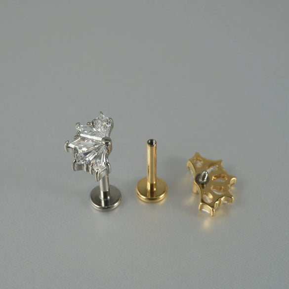 Titanium Alloy Clawshaped Marquise Flower Zircon Earrings And Rhombus Lip Rings With Electroplating Leaves Diamond Square Pattern Simple Style Unisex