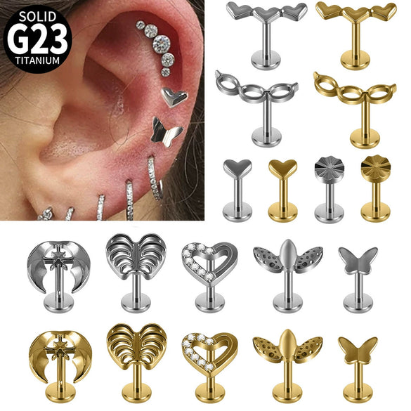 Titanium Alloy Flower Heart Round Piercing Earrings With Electroplating