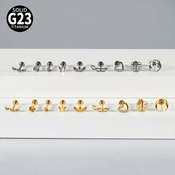 Titanium Alloy Flower Heart Round Piercing Earrings With Electroplating