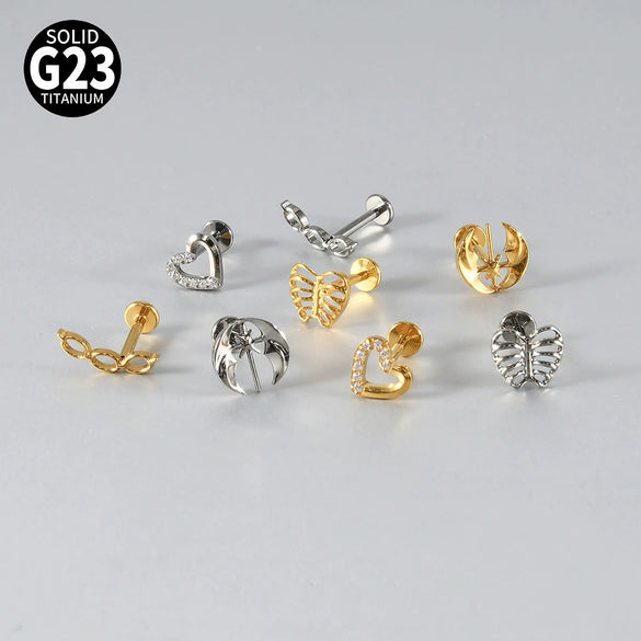 Titanium Alloy Flower Heart Round Piercing Earrings With Electroplating