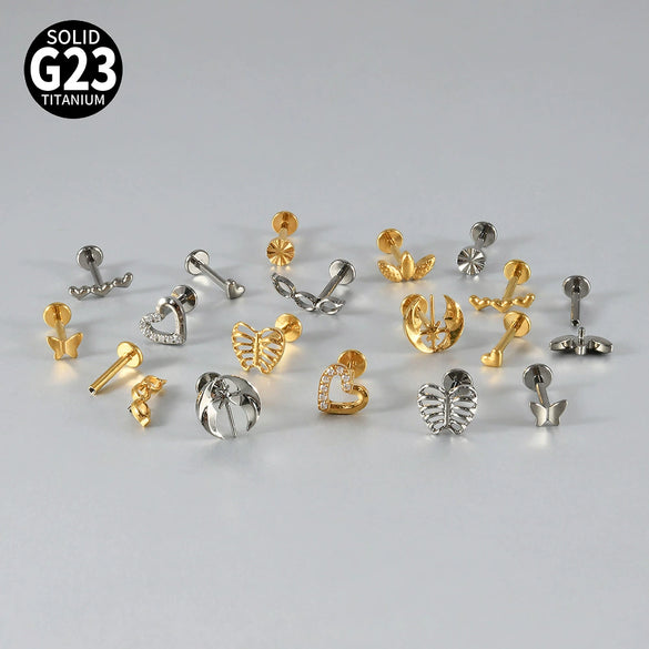 Titanium Alloy Flower Heart Round Piercing Earrings With Electroplating