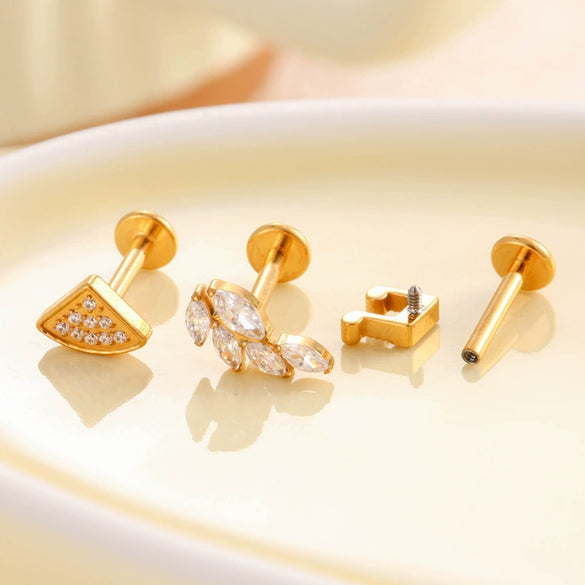 Titanium Alloy Flower Pattern Electroplated Women's Cartilage Puncture Earrings