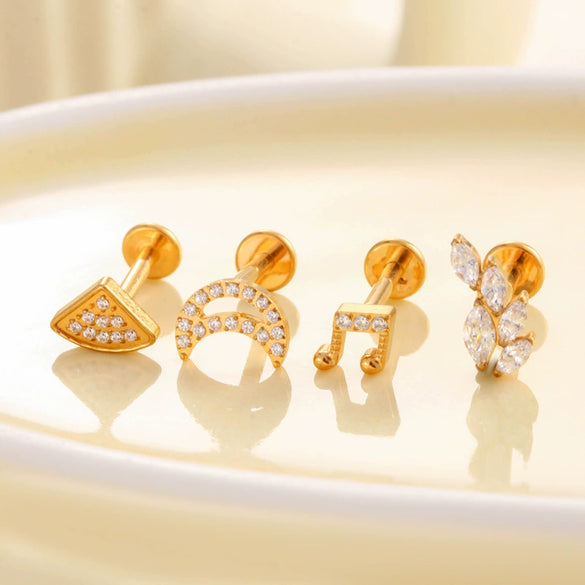 Titanium Alloy Flower Pattern Electroplated Women's Cartilage Puncture Earrings