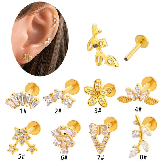 Titanium Alloy Flower Pattern Electroplated Women's Cartilage Puncture Earrings
