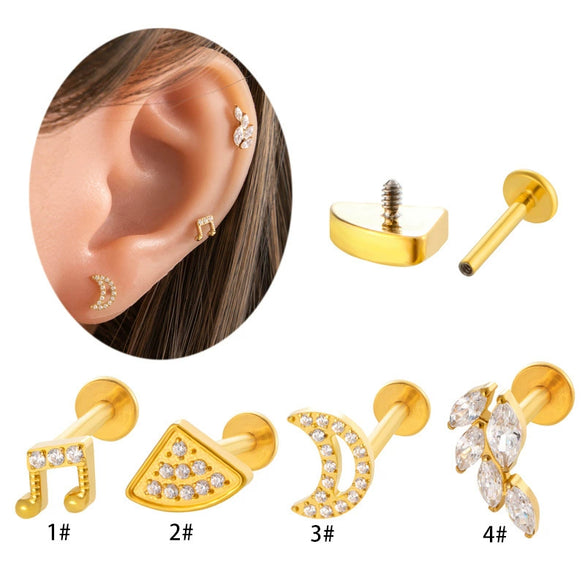 Titanium Alloy Flower Pattern Electroplated Women's Cartilage Puncture Earrings