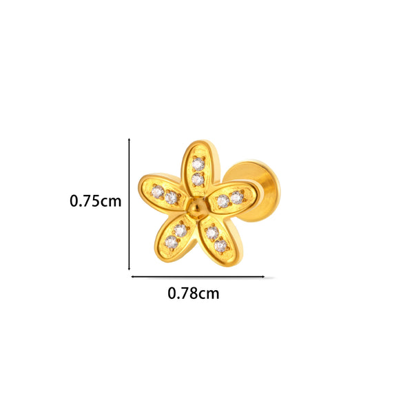 Titanium Alloy Flower Pattern Electroplated Women's Cartilage Puncture Earrings