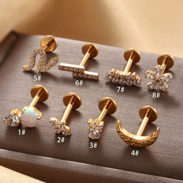 Titanium Alloy Flower Pattern Electroplated Women's Piercing Ear Nails