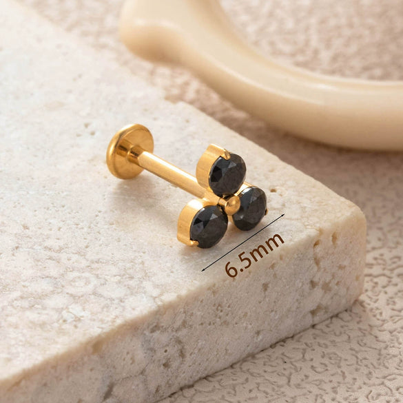 Titanium Alloy Geometric Flowershaped Inlaid Zircons Pushpin Lip Nail Rod Cartilage Piercing Earrings For Women Electroplated