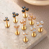 Titanium Alloy Geometric Flowershaped Inlaid Zircons Pushpin Lip Nail Rod Cartilage Piercing Earrings For Women Electroplated
