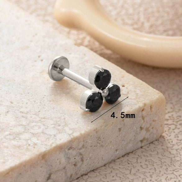 Titanium Alloy Geometric Flowershaped Inlaid Zircons Pushpin Lip Nail Rod Cartilage Piercing Earrings For Women Electroplated
