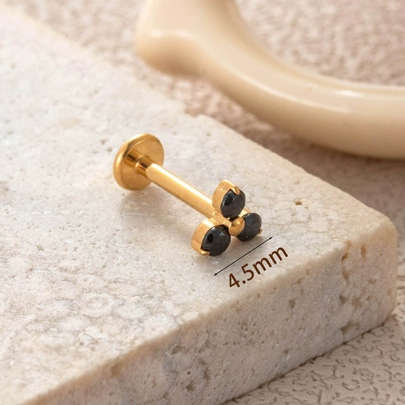 Titanium Alloy Geometric Flowershaped Inlaid Zircons Pushpin Lip Nail Rod Cartilage Piercing Earrings For Women Electroplated