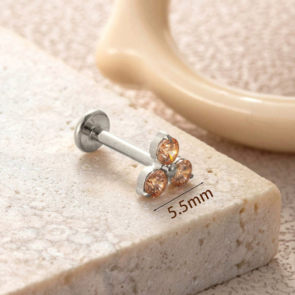 Titanium Alloy Geometric Flowershaped Inlaid Zircons Pushpin Lip Nail Rod Cartilage Piercing Earrings For Women Electroplated