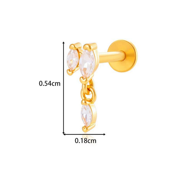 Titanium Alloy Geometric Heart Earrings Lip Nail Piercing Jewelry Copper Inlaid Zircon Electroplated