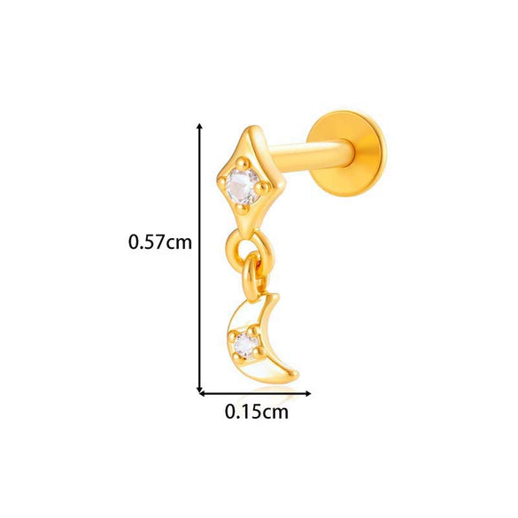 Titanium Alloy Geometric Heart Earrings Lip Nail Piercing Jewelry Copper Inlaid Zircon Electroplated