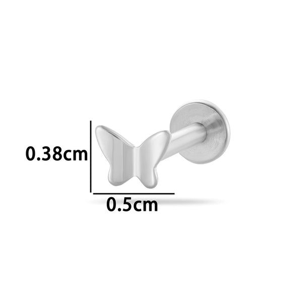 Titanium Alloy Geometric Love Butterfly Inner Teeth Screw Flat Bottom Rod Lip Nail Ear Bone Nail Puncture Jewelry Electroplated