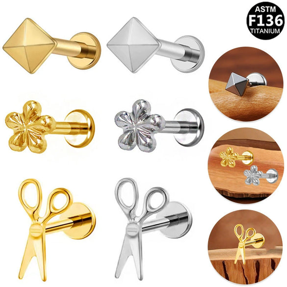 Titanium Alloy Geometric Mini Flower Inner Tooth Piercing Earrings Electroplated Jewelry Unisex