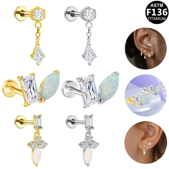 Titanium Alloy Geometric Style Electroplated Unisex Fashion Opal Lip Earrings