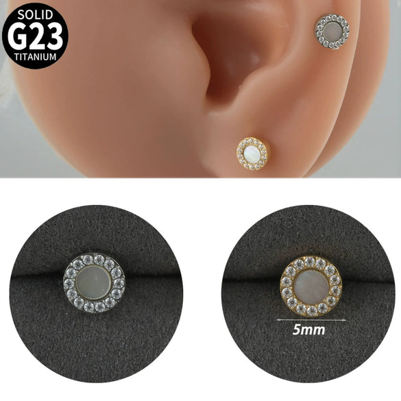 Titanium Alloy Geometric Tshaped Inlaid Zircon Lip Nail And Ear Bone Nail Puncture Jewelry With Electroplating