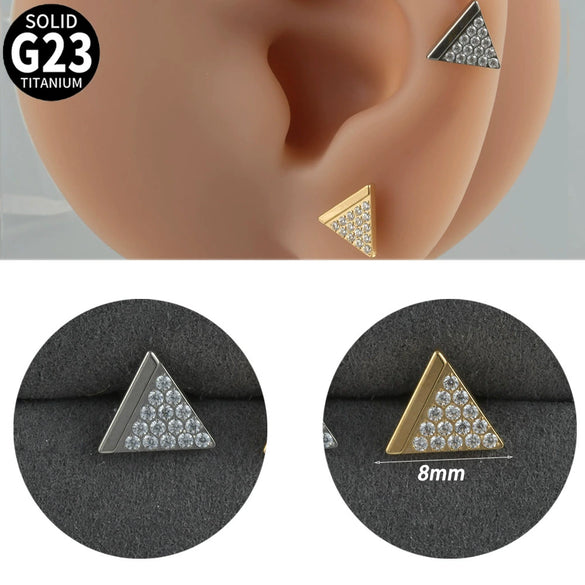 Titanium Alloy Geometric Tshaped Inlaid Zircon Lip Nail And Ear Bone Nail Puncture Jewelry With Electroplating
