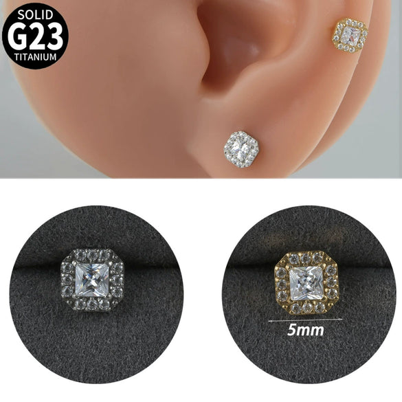 Titanium Alloy Geometric Tshaped Inlaid Zircon Lip Nail And Ear Bone Nail Puncture Jewelry With Electroplating
