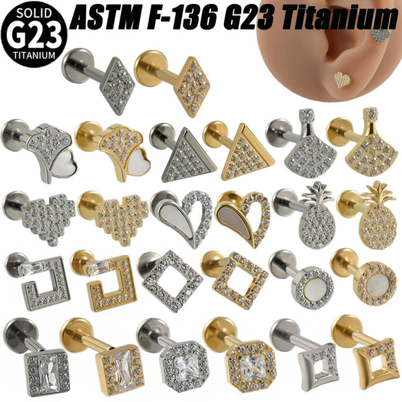 Titanium Alloy Geometric Tshaped Inlaid Zircon Lip Nail And Ear Bone Nail Puncture Jewelry With Electroplating