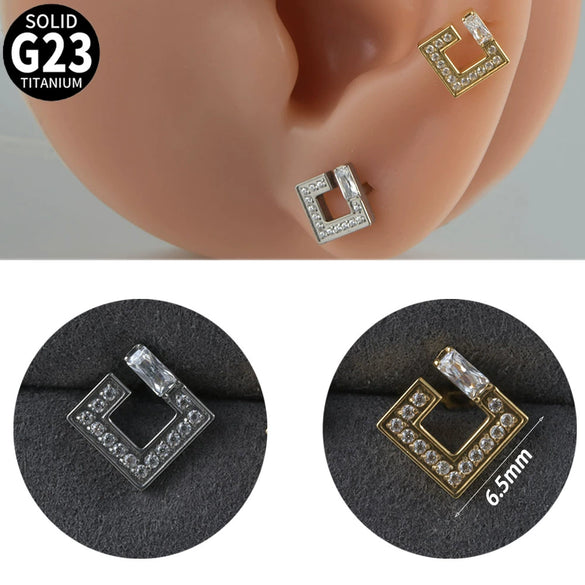 Titanium Alloy Geometric Tshaped Inlaid Zircon Lip Nail And Ear Bone Nail Puncture Jewelry With Electroplating