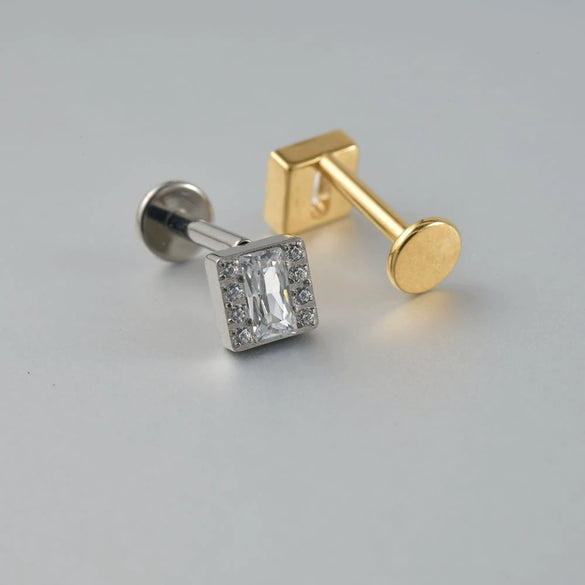 Titanium Alloy Geometric Tshaped Inlaid Zircon Lip Nail And Ear Bone Nail Puncture Jewelry With Electroplating