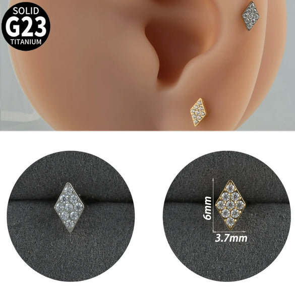 Titanium Alloy Geometric Tshaped Inlaid Zircon Lip Nail And Ear Bone Nail Puncture Jewelry With Electroplating