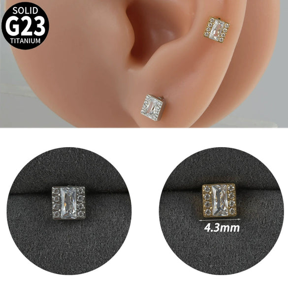 Titanium Alloy Geometric Tshaped Inlaid Zircon Lip Nail And Ear Bone Nail Puncture Jewelry With Electroplating