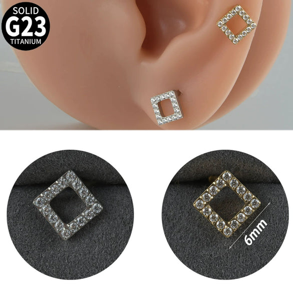 Titanium Alloy Geometric Tshaped Inlaid Zircon Lip Nail And Ear Bone Nail Puncture Jewelry With Electroplating