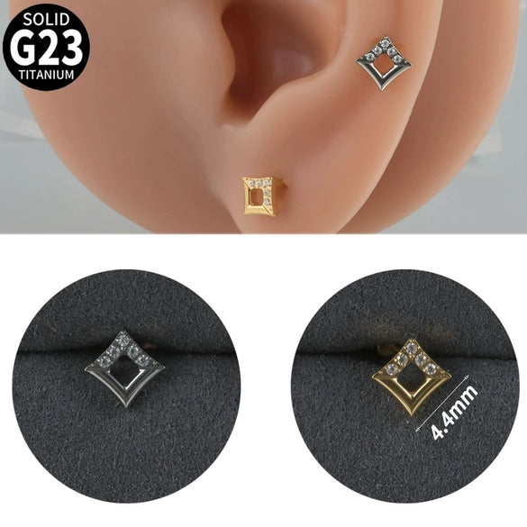 Titanium Alloy Geometric Tshaped Inlaid Zircon Lip Nail And Ear Bone Nail Puncture Jewelry With Electroplating