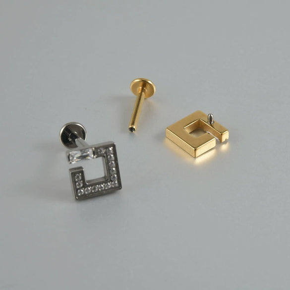 Titanium Alloy Geometric Tshaped Inlaid Zircon Lip Nail And Ear Bone Nail Puncture Jewelry With Electroplating