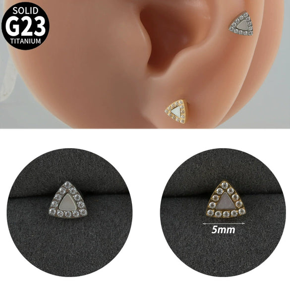 Titanium Alloy Geometric Tshaped Inlaid Zircon Lip Nail And Ear Bone Nail Puncture Jewelry With Electroplating