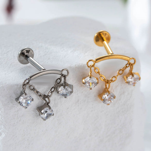 Titanium Alloy Heart Shape Inlaid Zircon Electroplated Women's Cartilage Piercing Earrings